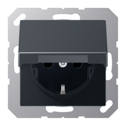 Розетка JUNG А-СЕРИЯ, скрытый монтаж, с заземлением, с крышкой, матовый антрацит